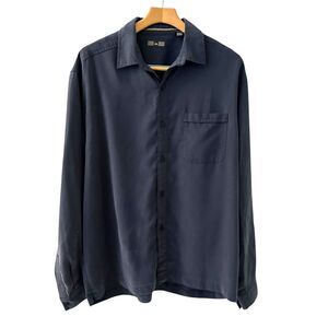 REI Men's Casual Navy Blue Long Sleeve Button Up Rayon Hiking Shirt‎ Size L